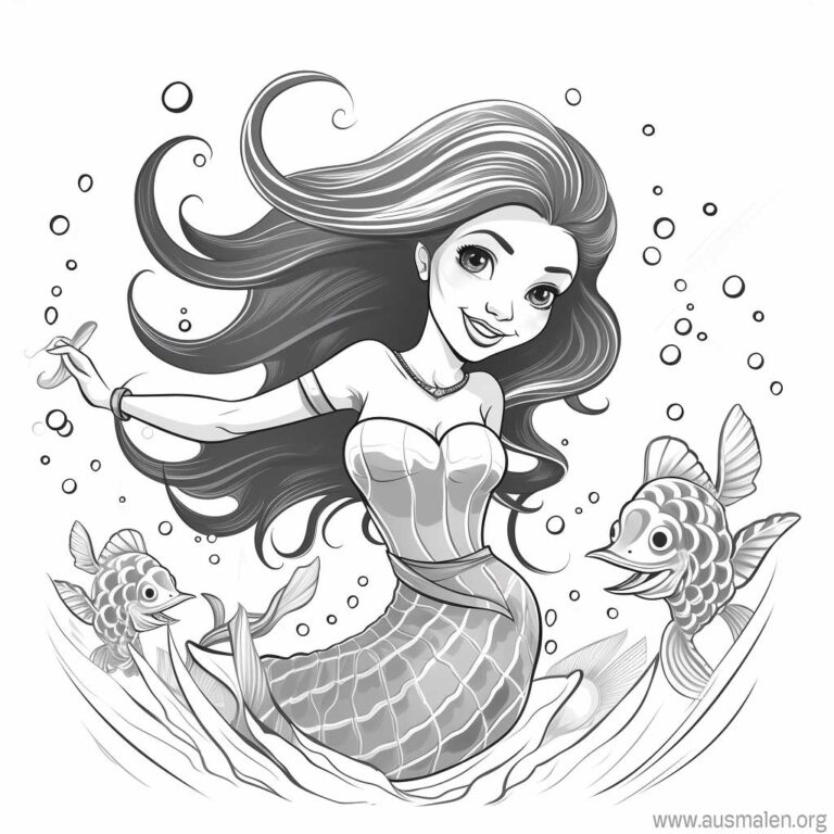  Ausmalbilder Meerjungfrau zum Ausdrucken - Kostenlose Malvorlagen Illustration 