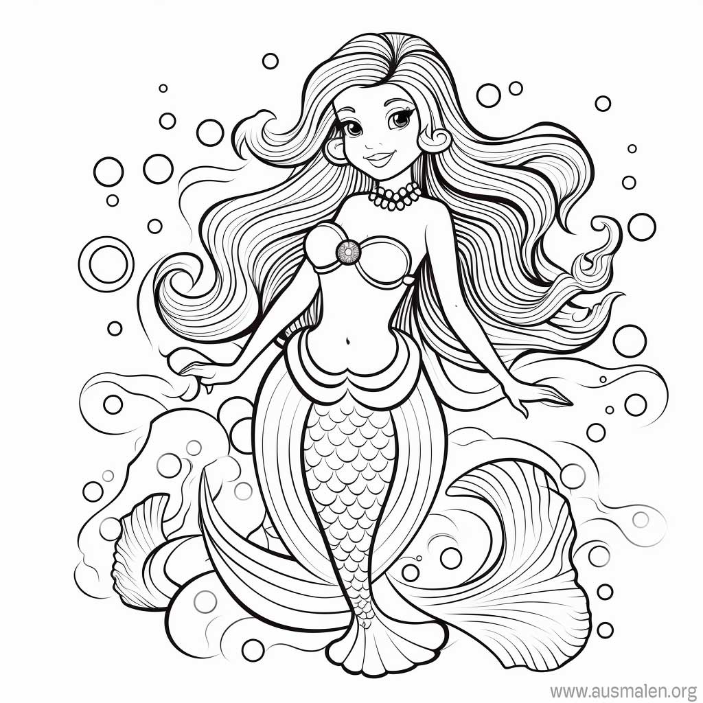  Ausmalbilder Meerjungfrau zum Ausdrucken - Kostenlose Malvorlagen Illustration 